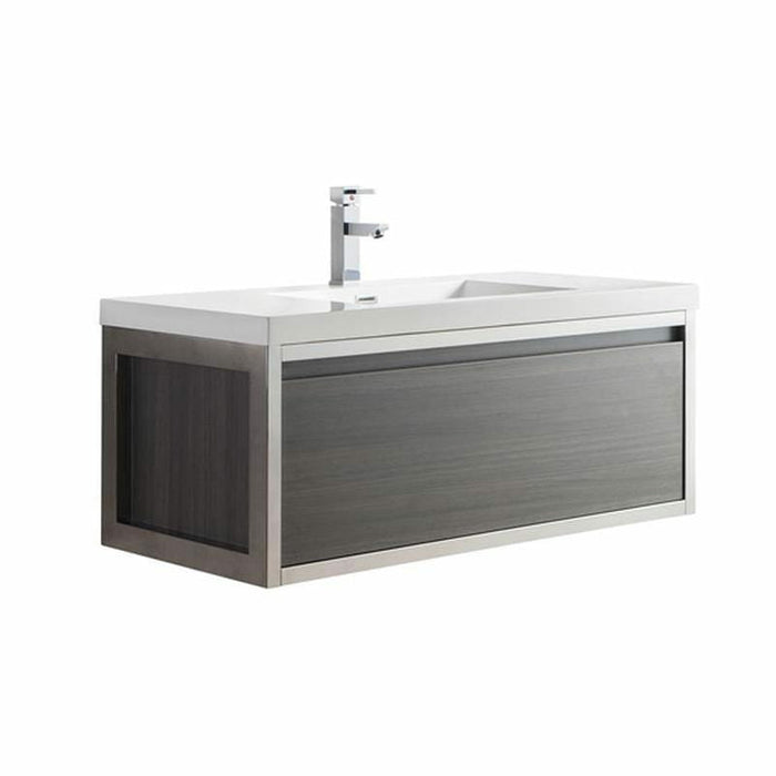 Moreno Bath Lake 42 Inch Wall Mounted Modern Vanity With Chrome Stainless Steel Frame Lake42WHGB