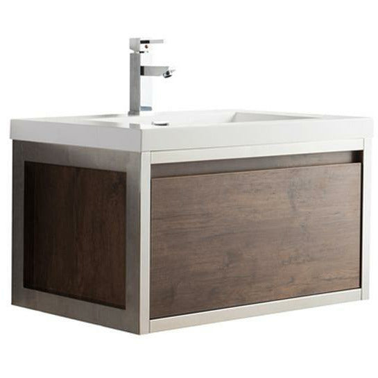 Moreno Bath Lake 30 Inch Wall Mounted Modern Vanity With Chrome Stainless Steel Frame Lake30WHGB