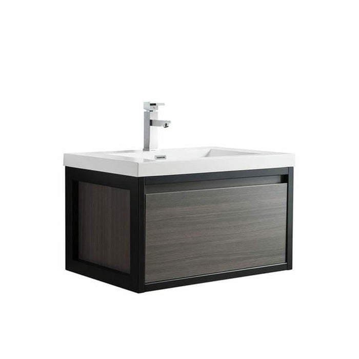 Moreno Bath Lake 30 Inch Wall Mounted Modern Vanity With Matte Black Stainless Steel Frame Lake30WHMB