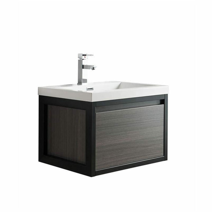 Moreno Bath Lake 24 Inch Wall Mounted Modern Vanity With Matte Black Stainless Steel Frame Lake24WHMB