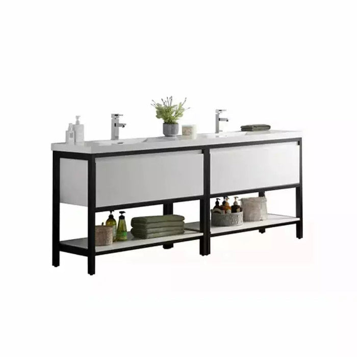 Moreno Bath Lake 84 Inch Freestanding Modern Vanity With Matte Black Stainless Steel Frame Lake84FSMB