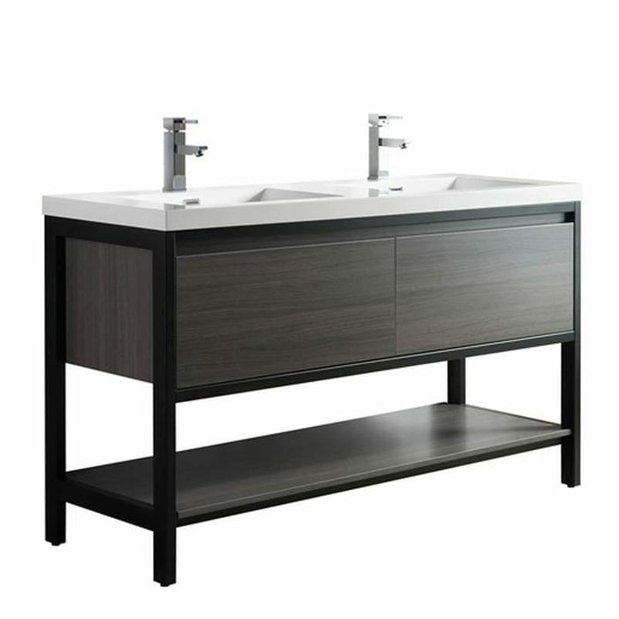 Moreno Bath Lake 60 Inch Freestanding Modern Vanity With Matte Black Stainless Steel In Gray Oak Frame Lake60FSMB-GO