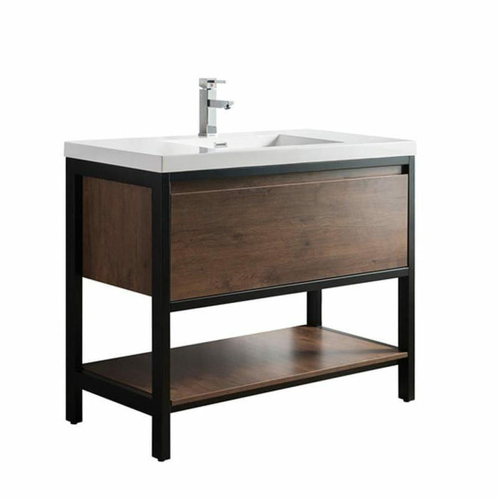 Moreno Bath Lake 42 Inch Freestanding Modern Vanity With Matte Black Stainless Steel Frame Lake42FSMB