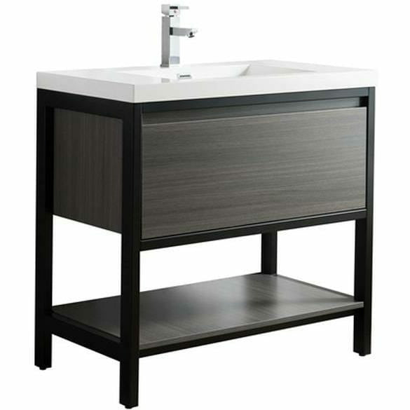 Moreno Bath Lake 36 Inch Freestanding Modern Vanity With Matte Black Stainless Steel Frame In Gray Oak Lake36FSMB-GO