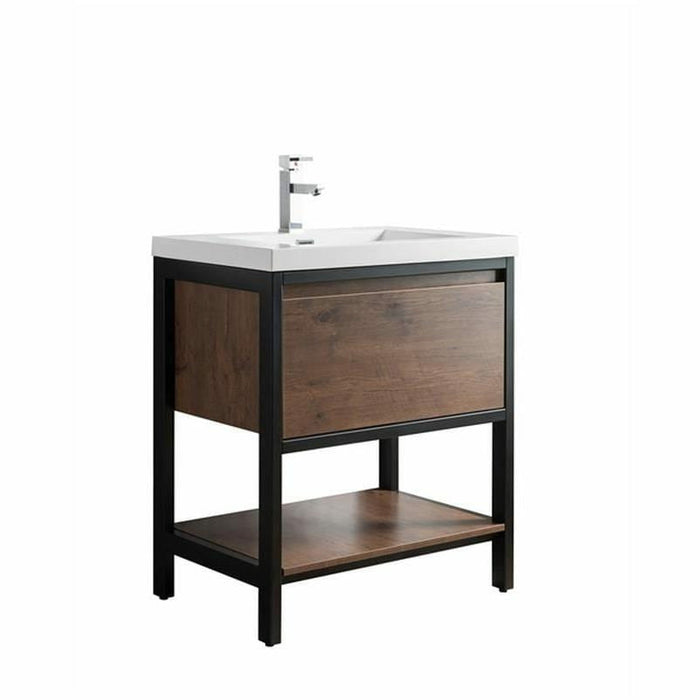 Moreno Bath Lake 30 Inch Freestanding Modern Vanity With Matte Black Stainless Steel Frame Lake30FSMB