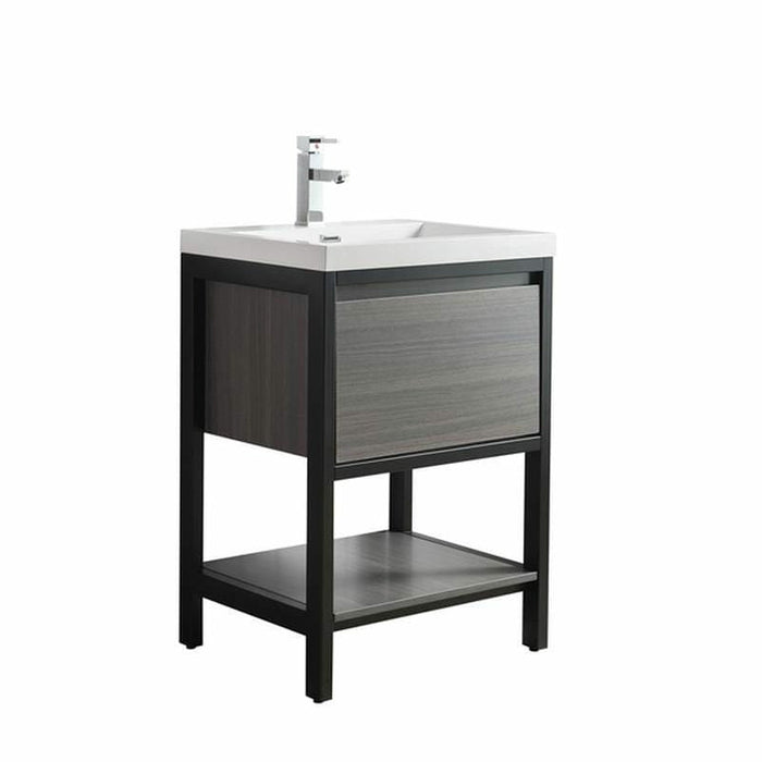 Moreno Bath Lake 24 Inch Freestanding Modern Vanity With Matte Black Stainless Steel Frame In Gray Oak Lake24FSMB-GO