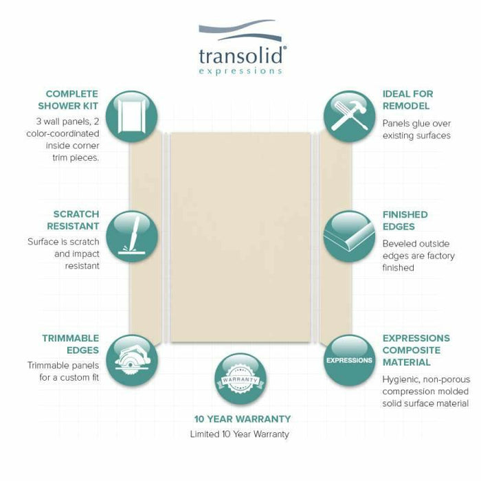 Transolid Expressions 36-In X 48-In X 72-In Glue To Wall Shower Wall Kit EWK483672