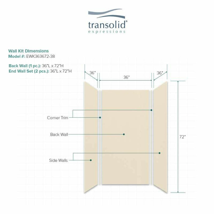 Transolid Expressions 36-In X 36-In X 72-In Glue To Wall Shower Wall Kit EWK363672