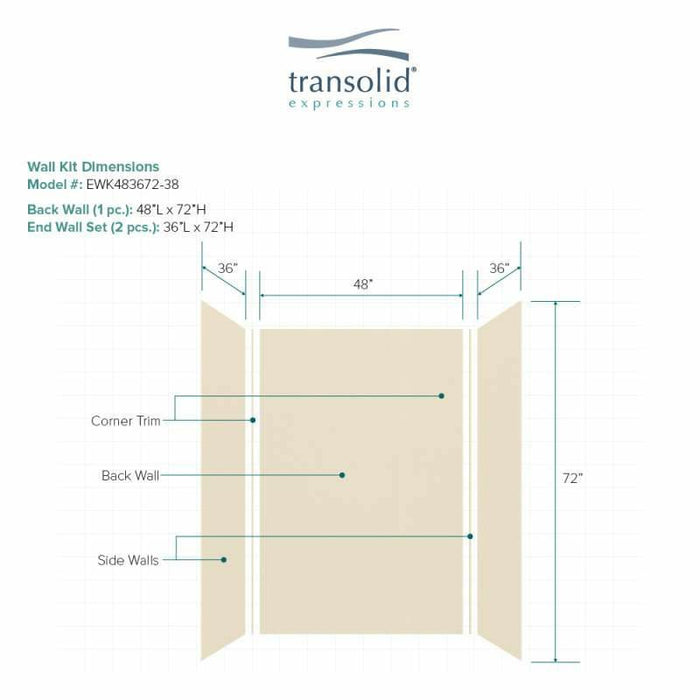 Transolid Expressions 36-In X 48-In X 72-In Glue To Wall Shower Wall Kit EWK483672