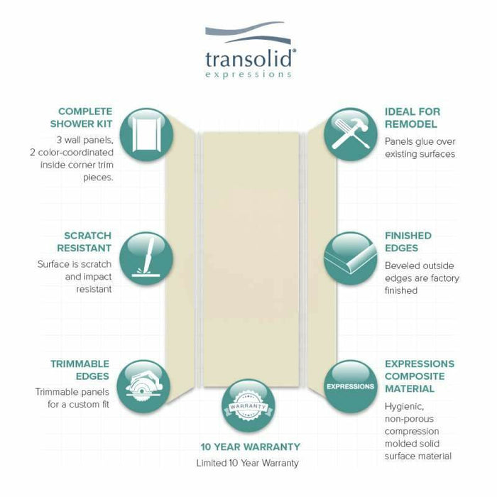 Transolid Expressions 36-In X 36-In X 96-In Glue To Wall Shower Wall Kit EWK363696