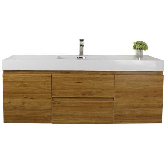 Moreno Bath Fortune 60 Inch Wall Mounted Bath Vanity With Single Reinforced Acrylic Sink MOF60S