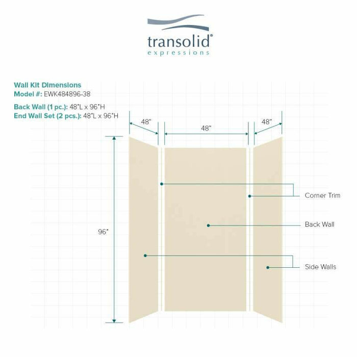 Transolid Expressions 48-In X 48-In X 96-In Glue To Wall Shower Wall Kit EWK484896