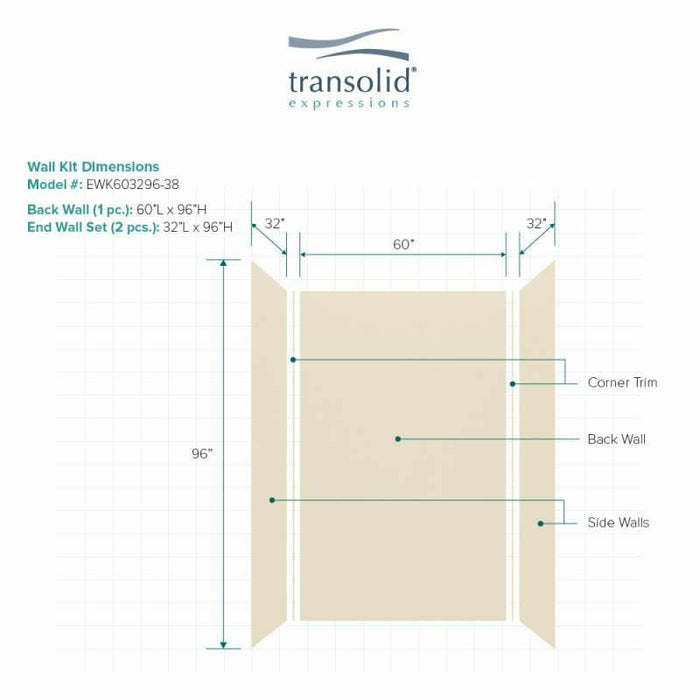 Transolid Expressions 32-In X 60-In X 96-In Glue To Wall Tub/Shower Wall Kit EWK603296