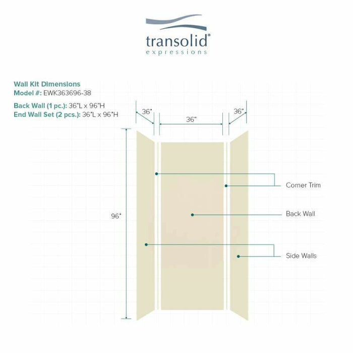 Transolid Expressions 36-In X 36-In X 96-In Glue To Wall Shower Wall Kit EWK363696