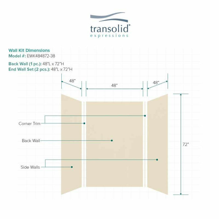 Transolid Expressions 48-In X 48-In X 72-In Glue To Wall Shower Wall Kit EWK484872