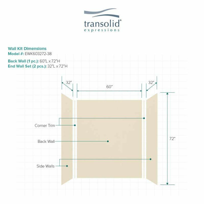 Transolid Expressions 32-In X 60-In X 72-In Glue To Wall Tub/Shower Wall Kit EWK603272