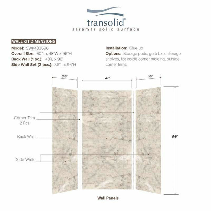 Transolid SaraMar 36-In X 48-In X 96-In Glue To Wall 3-Piece Shower Wall Kit SWK483696