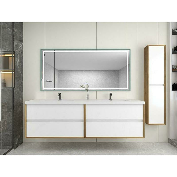 Moreno Bath Kingdee 84 Inch Wall Mounted Double Sink Vanity With Acrylic Top In High Gloss White BT005-84DGW