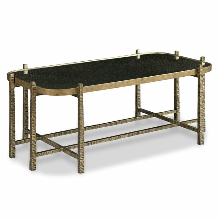 Woodbridge Furniture 48”W x 20"H Angelina Cocktail Table Antique Bronze Finish with Eglomise Mirrored top 2098-56