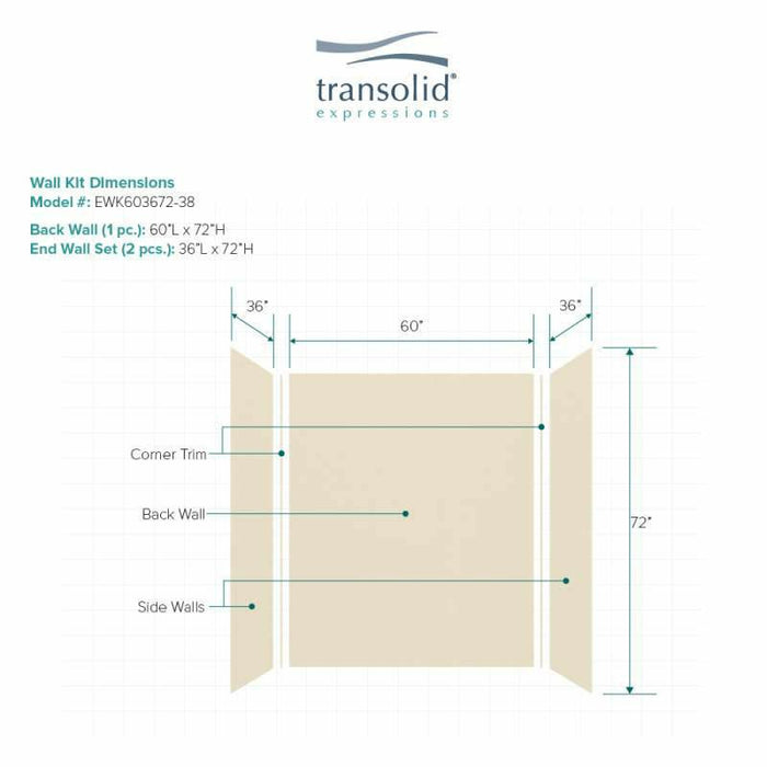 Transolid Expressions 36-In X 60-In X 72-In Glue To Wall Tub/Shower Wall Kit EWK603672