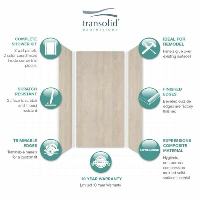 Transolid Expressions 36-In X 36-In X 72-In Glue To Wall Shower Wall Kit EWK363672