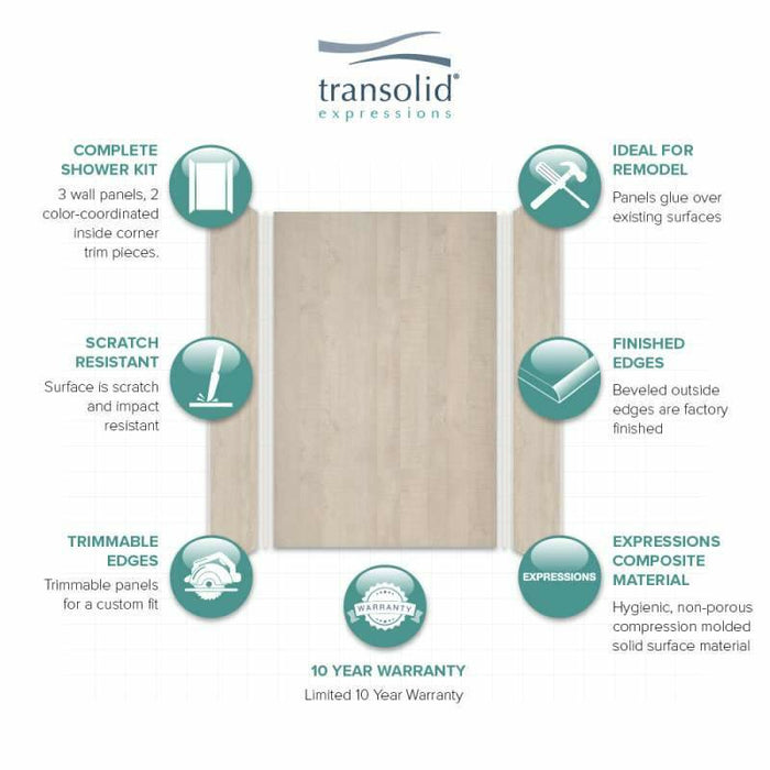 Transolid Expressions 36-In X 48-In X 72-In Glue To Wall Shower Wall Kit EWK483672