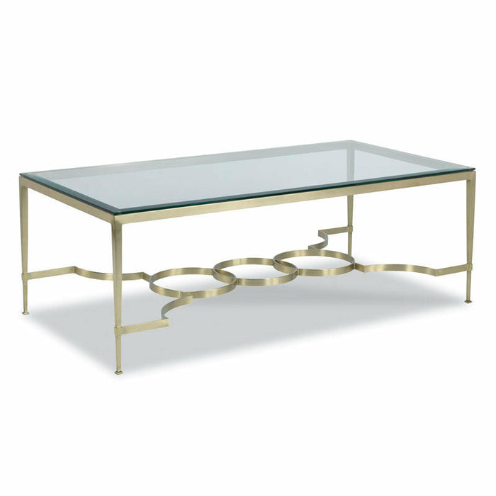 Woodbridge Furniture 54”W x 19"H Brass Cocktail Table Satin Brass Finish with 1/2” Beveled Glass Top 2115-55