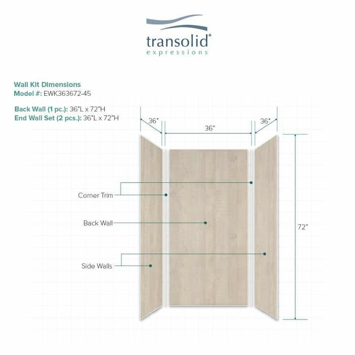 Transolid Expressions 36-In X 36-In X 72-In Glue To Wall Shower Wall Kit EWK363672