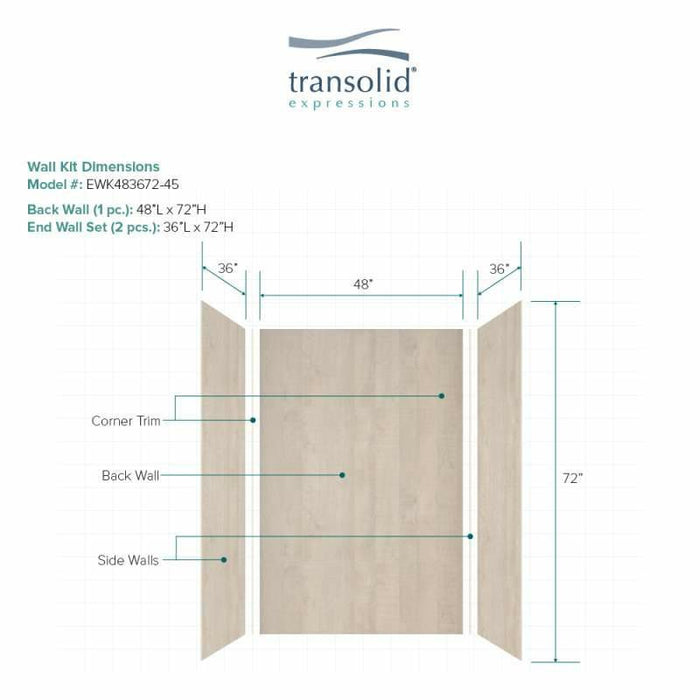 Transolid Expressions 36-In X 48-In X 72-In Glue To Wall Shower Wall Kit EWK483672