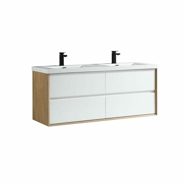 Moreno Bath Kingdee 60 Inch Wall Mounted Double Sink Vanity With Acrylic Top In High Gloss White BT005-60DGW