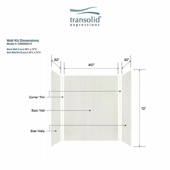 Transolid Expressions 32-In X 60-In X 72-In Glue To Wall Tub/Shower Wall Kit EWK603272