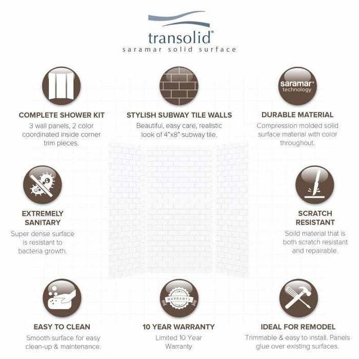 Transolid SaraMar 36-In X 48-In X 96-In Glue To Wall 3-Piece Shower Wall Kit SWK483696