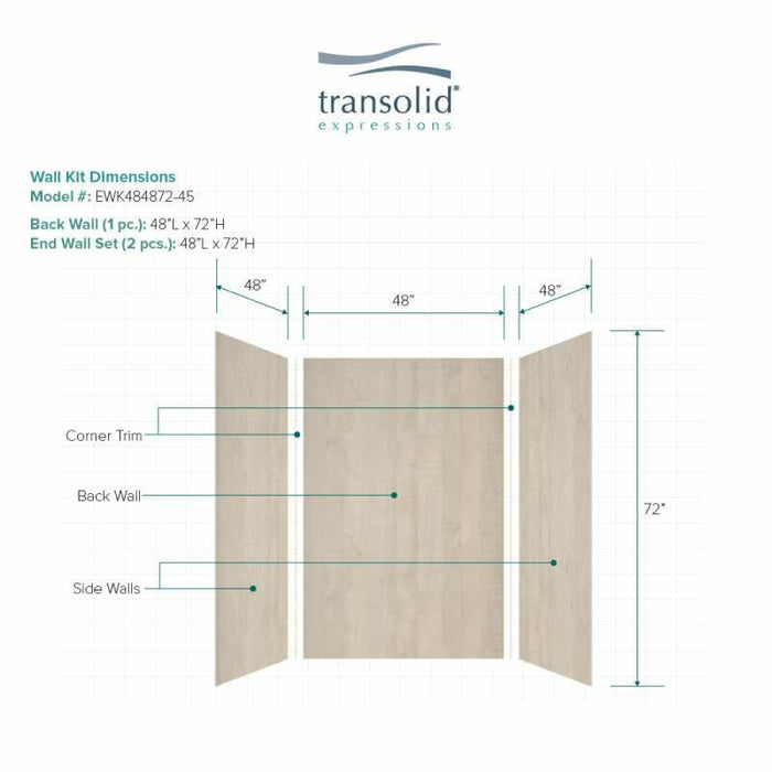 Transolid Expressions 48-In X 48-In X 72-In Glue To Wall Shower Wall Kit EWK484872