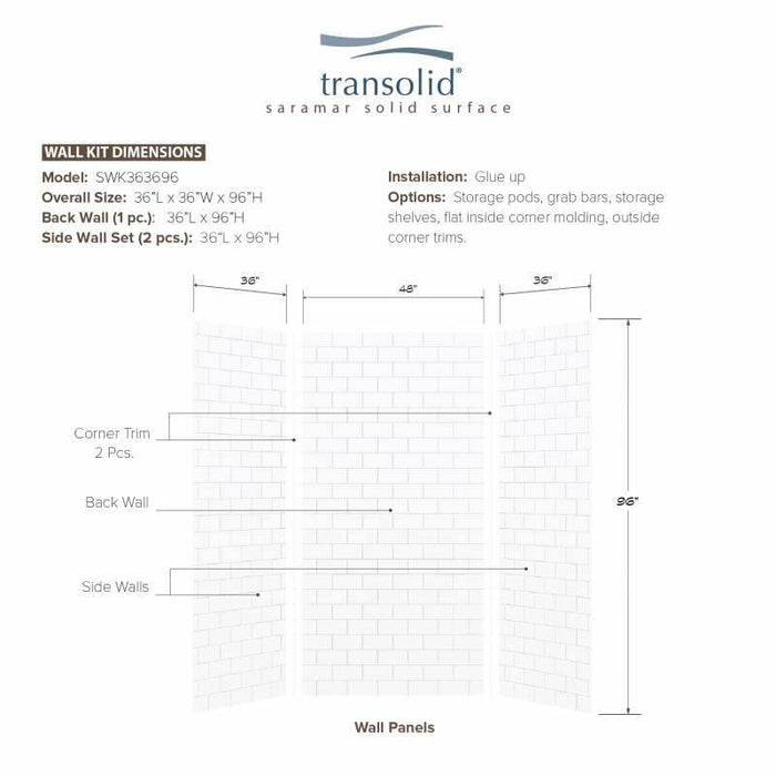 Transolid SaraMar 36-In X 48-In X 96-In Glue To Wall 3-Piece Shower Wall Kit SWK483696