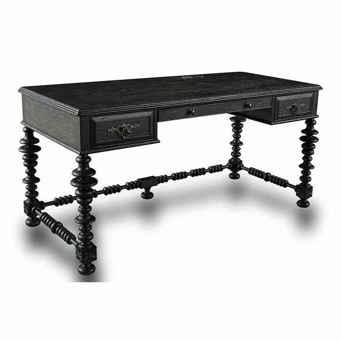 Woodbridge Furniture 62”W x 30.25"H Lisbon Writing Table Worn Black Finish 2508-32