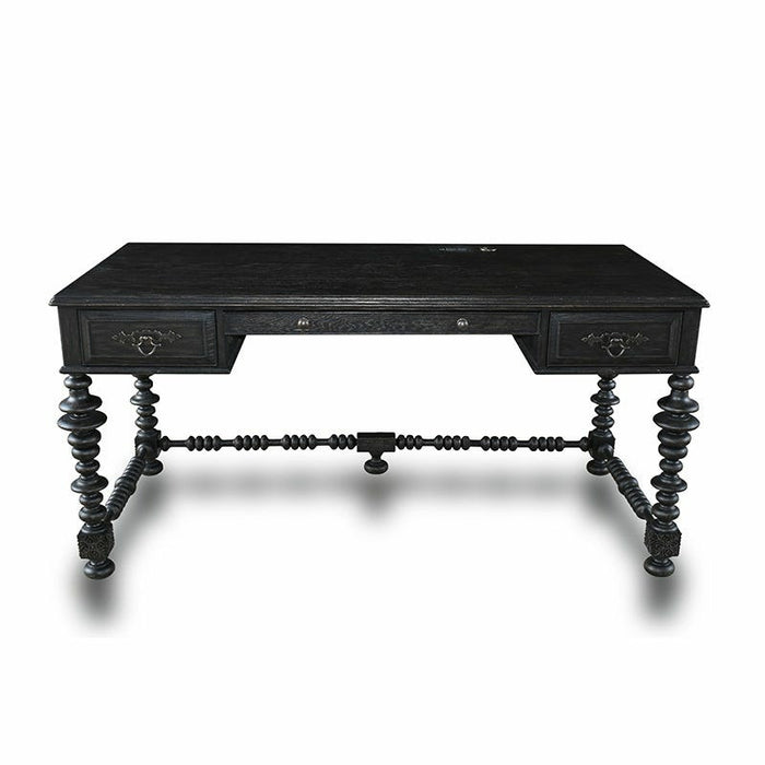 Woodbridge Furniture 62”W x 30.25"H Lisbon Writing Table Worn Black Finish 2508-32