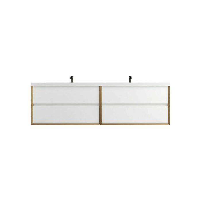 Moreno Bath Kingdee 84 Inch Wall Mounted Double Sink Vanity With Acrylic Top In High Gloss White BT005-84DGW