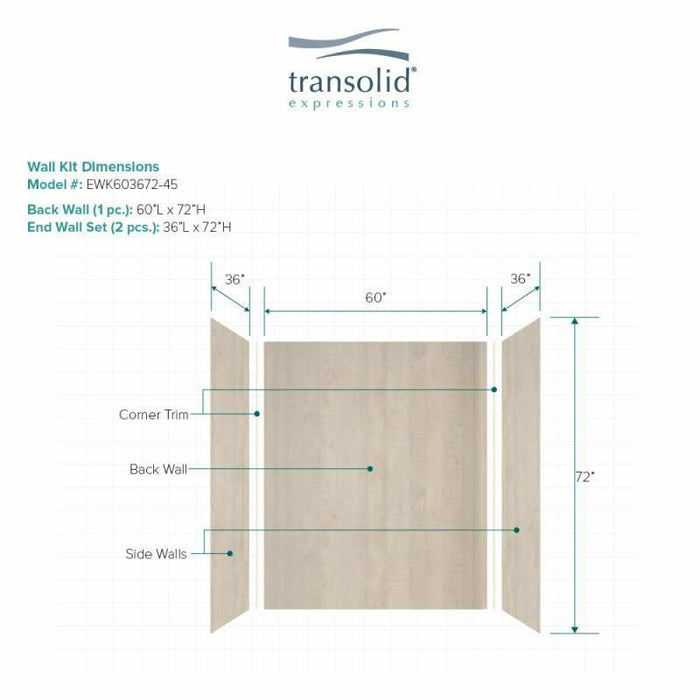 Transolid Expressions 36-In X 60-In X 72-In Glue To Wall Tub/Shower Wall Kit EWK603672