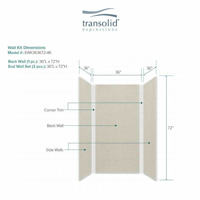 Transolid Expressions 36-In X 36-In X 72-In Glue To Wall Shower Wall Kit EWK363672