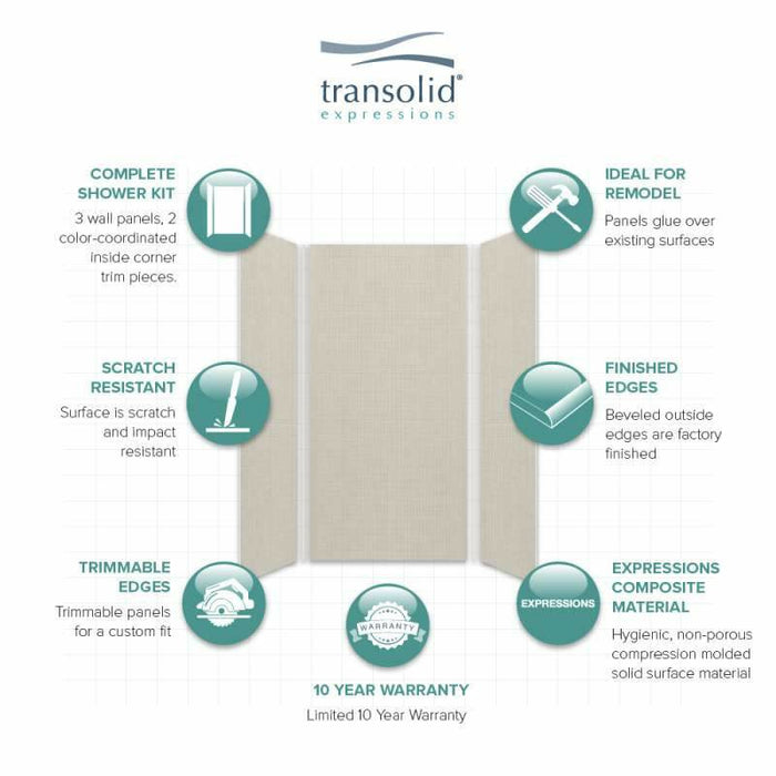 Transolid Expressions 48-In X 48-In X 96-In Glue To Wall Shower Wall Kit EWK484896