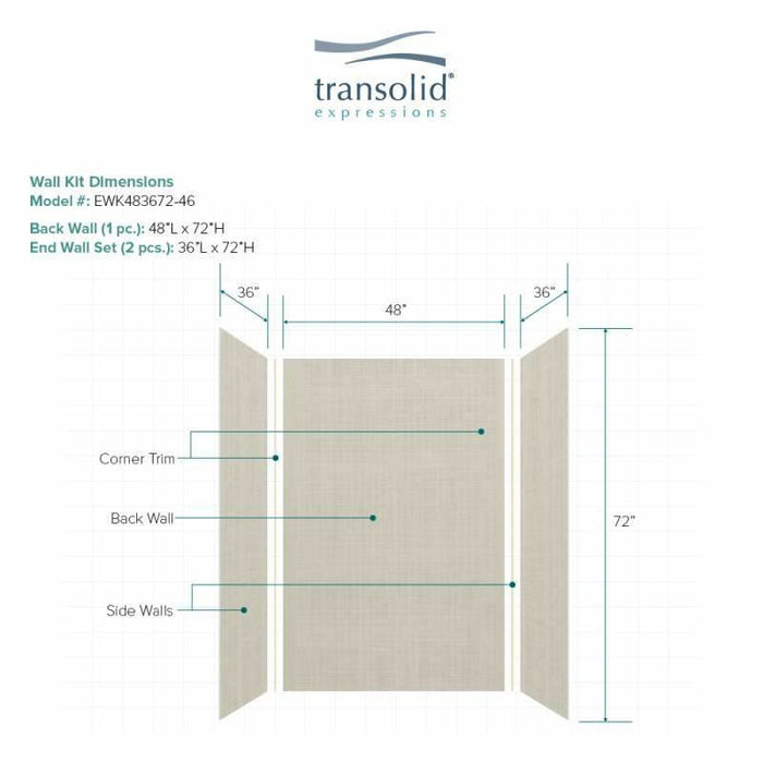 Transolid Expressions 36-In X 48-In X 72-In Glue To Wall Shower Wall Kit EWK483672