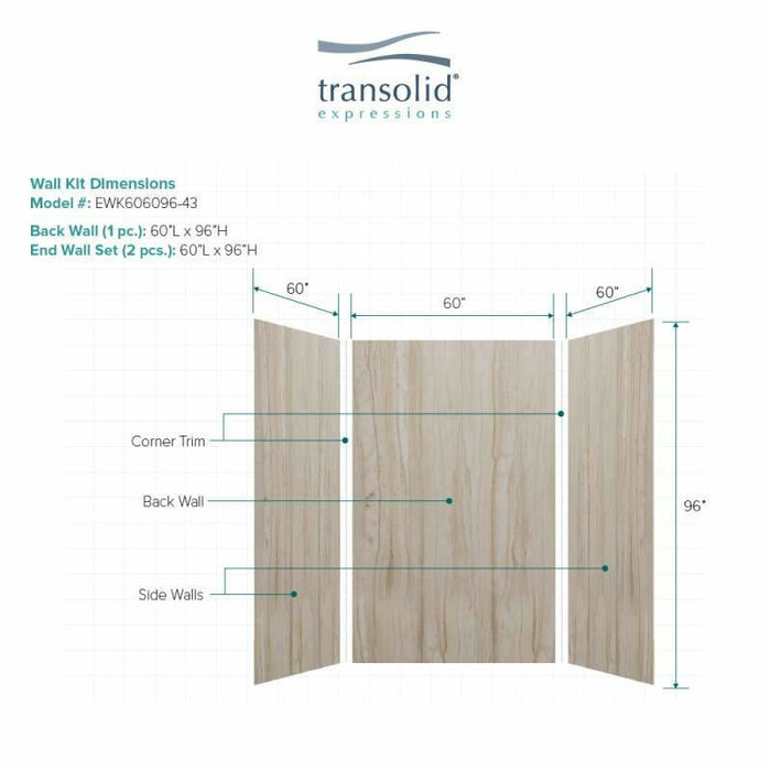 Transolid Expressions 60-In X 60-In X 96-In Glue To Wall Tub/Shower Wall Kit EWK606096