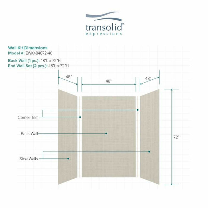 Transolid Expressions 48-In X 48-In X 72-In Glue To Wall Shower Wall Kit EWK484872