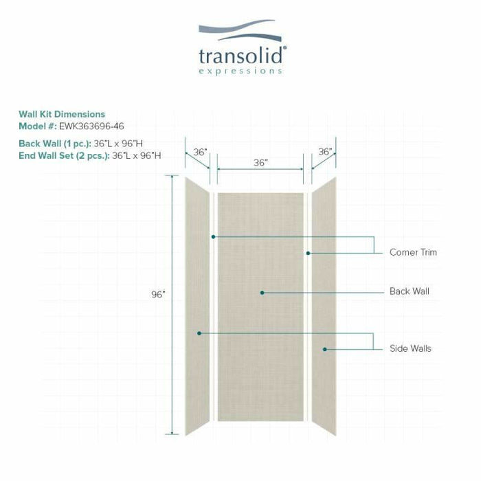 Transolid Expressions 36-In X 36-In X 96-In Glue To Wall Shower Wall Kit EWK363696