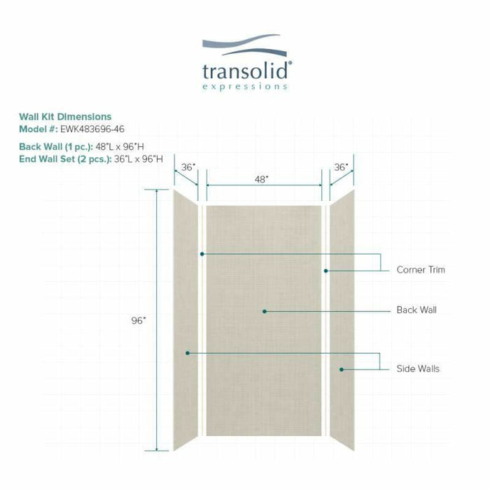 Transolid Expressions 36-In X 48-In X 96-In Glue To Wall Shower Wall Kit EWK483696