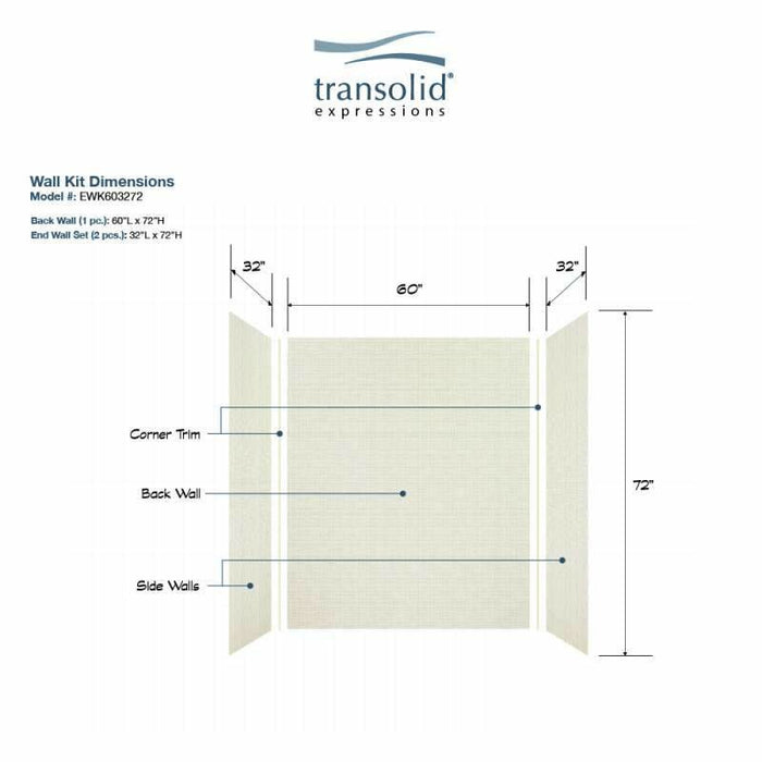 Transolid Expressions 32-In X 60-In X 72-In Glue To Wall Tub/Shower Wall Kit EWK603272