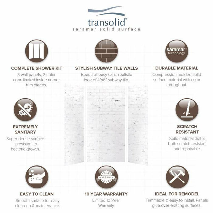 Transolid SaraMar 36-In X 48-In X 96-In Glue To Wall 3-Piece Shower Wall Kit SWK483696