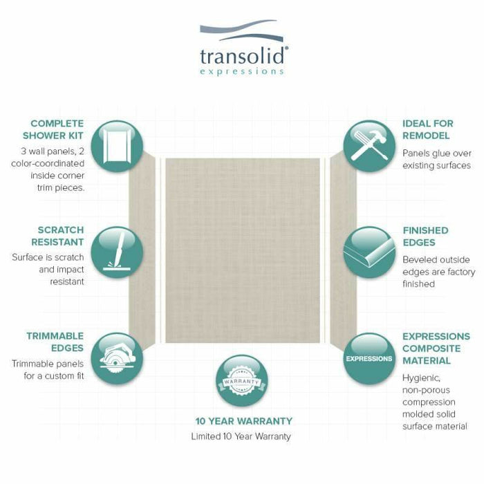 Transolid Expressions 36-In X 60-In X 72-In Glue To Wall Tub/Shower Wall Kit EWK603672