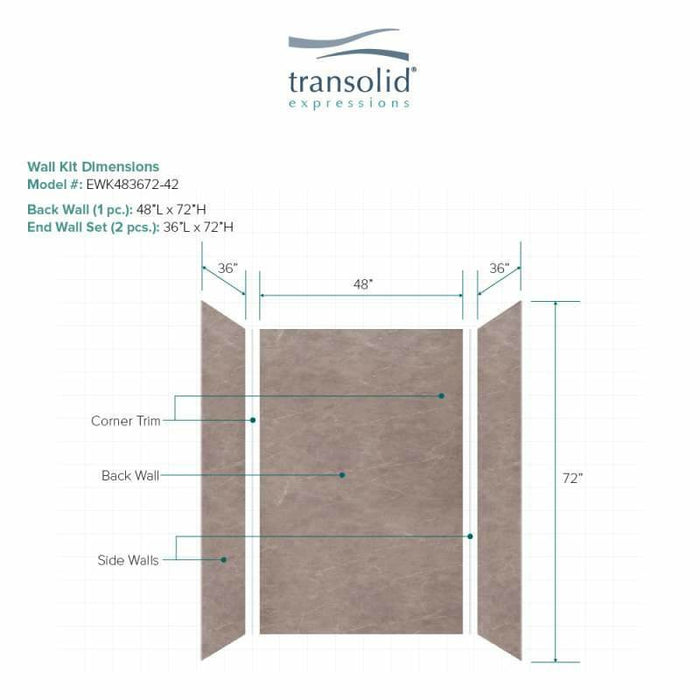 Transolid Expressions 36-In X 48-In X 72-In Glue To Wall Shower Wall Kit EWK483672