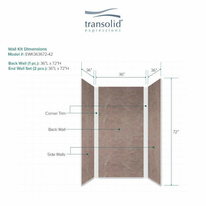 Transolid Expressions 36-In X 36-In X 72-In Glue To Wall Shower Wall Kit EWK363672